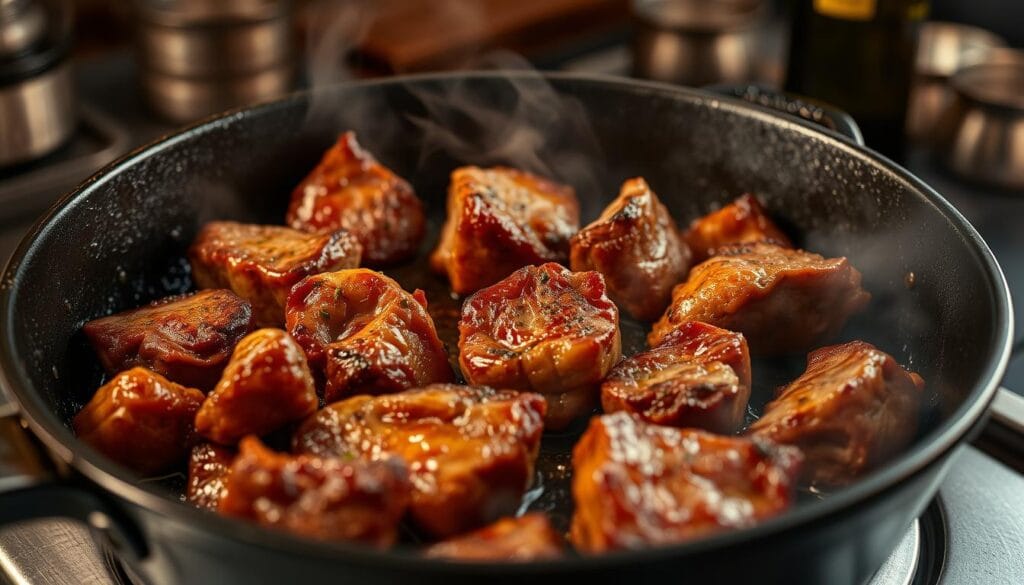 Searing beef