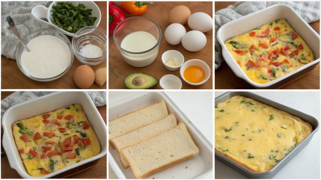 Preparing an egg casserole: steps to make an egg bake with eggs, milk, cheese, and vegetables